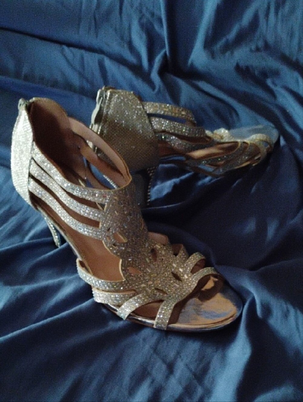 Silver Rhinestone Strappy High Heels - Picture 2 of 5